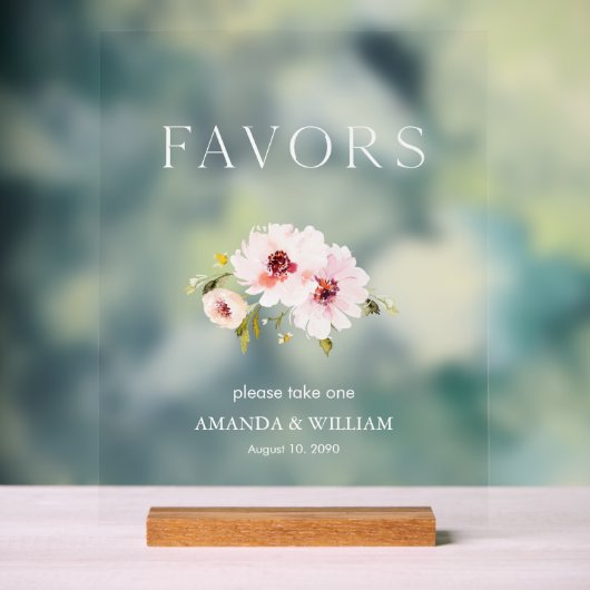Elegant Floral Wedding Favor Sign Acryl Bord (Neutraal)