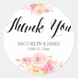 Elegant Floral Wedding Favor Stickers Round Pearls