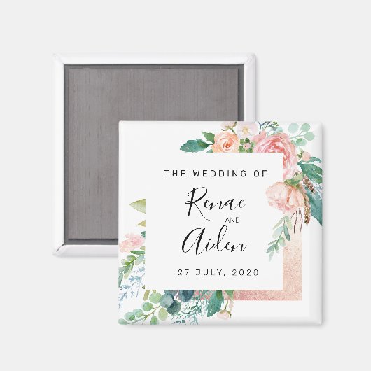 Elegant floral wedding favour magnet (Voorkant / Achterkant)