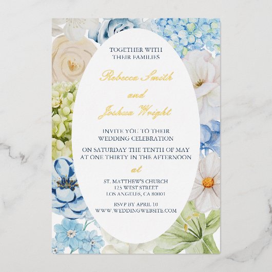 Elegant Floral Wedding Folie Uitnodiging (Voorkant)