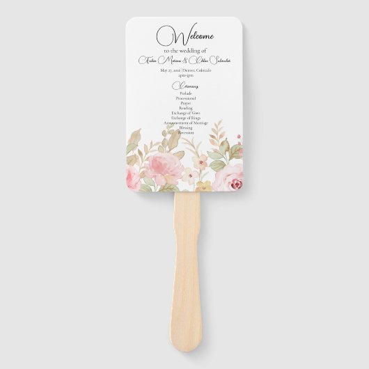 Elegant Floral Wedding gepersonaliseerd programma Handwaaier (Voorkant)