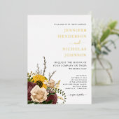 Elegant Floral Wedding Gold Folie Uitnodiging (Staand Voorkant)