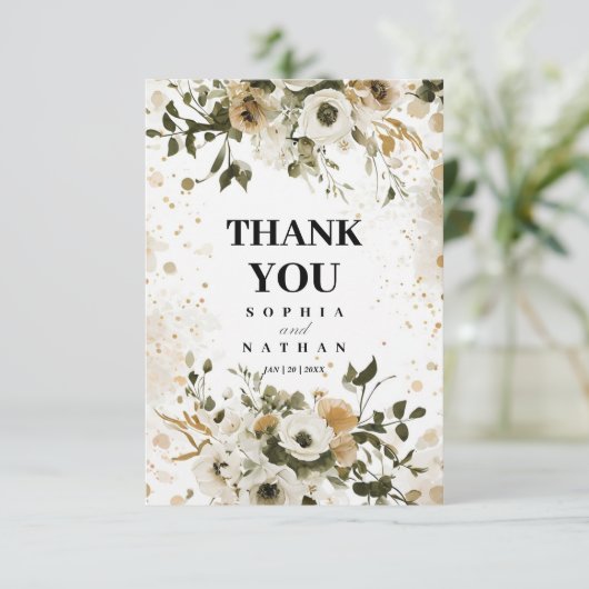 Elegant Floral Wedding Hartelijk dank Bedankkaart (Staand voorkant)