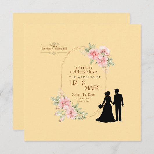 Elegant Floral Wedding Invitation (Voorkant / Achterkant)