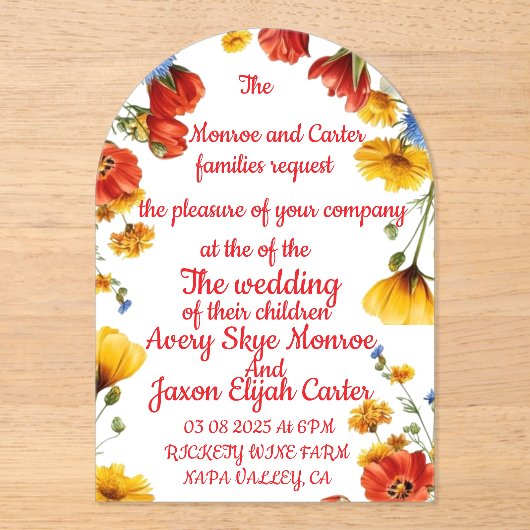 Elegant Floral Wedding Invitation Acryl Uitnodigingen (Voorkant)