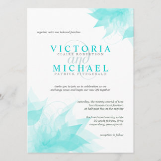Elegant Floral Wedding Invitation-Blauwgroen Blue  Kaart