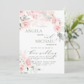 Elegant Floral Wedding Invitation Boho Blush Pink Kaart (Staand voorkant)