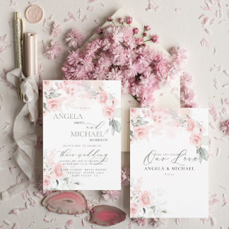 Elegant Floral Wedding Invitation Boho Blush Pink Kaart