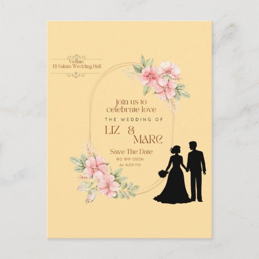 Elegant Floral Wedding Invitation Briefkaart (Voorkant)