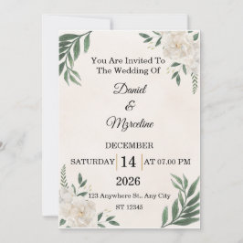 Elegant Floral Wedding Invitation   Card  Kaart
