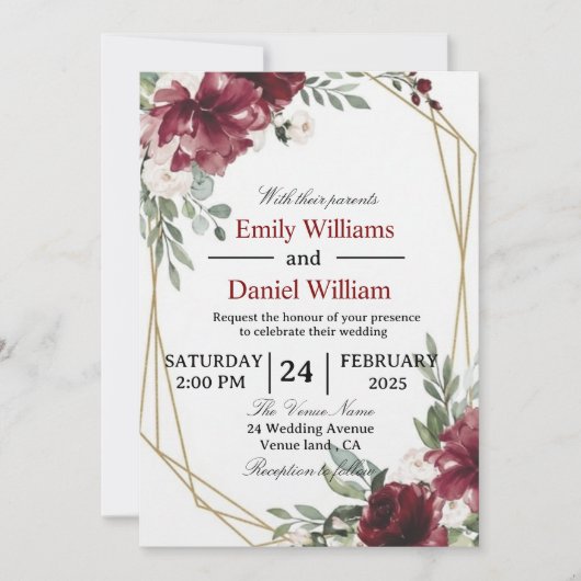 Elegant Floral Wedding Invitation Card Kaart (Voorkant)