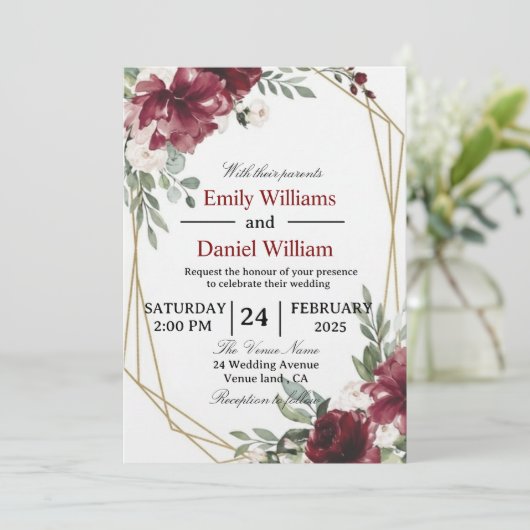 Elegant Floral Wedding Invitation Card Kaart (Staand voorkant)