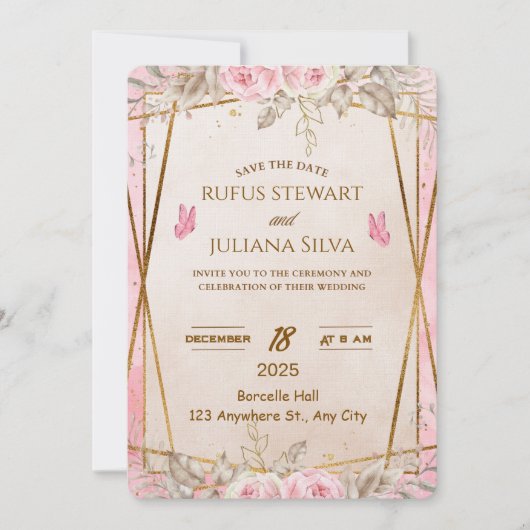 Elegant Floral Wedding Invitation Card Kaart (Voorkant)
