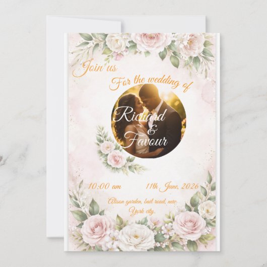 Elegant Floral Wedding Invitation Card Kaart (Voorkant)