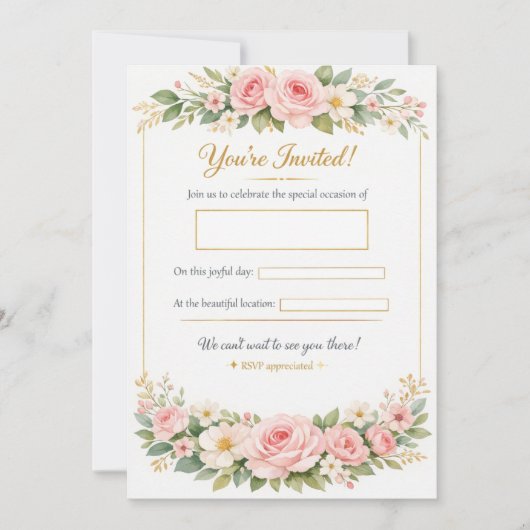 Elegant Floral Wedding Invitation Card Template (Voorkant)