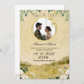  Elegant Floral Wedding Invitation | Classic & Mod Kaart (Voorkant / Achterkant)