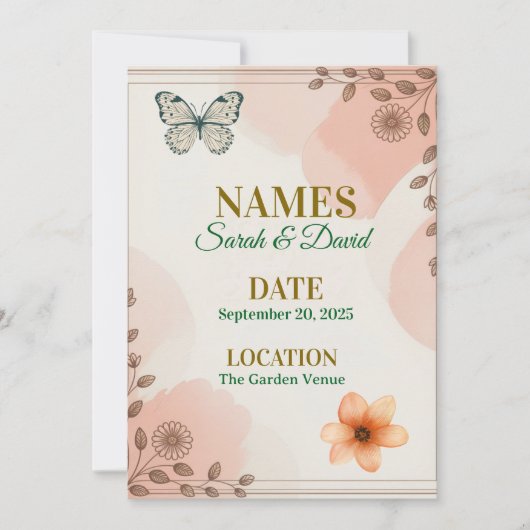 Elegant Floral Wedding Invitation Customizable. Kaart (Voorkant)