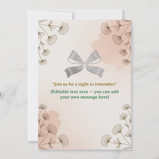 Elegant Floral Wedding Invitation Customizable. Kaart (Achterkant)