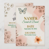 Elegant Floral Wedding Invitation Customizable. Kaart (Voorkant / Achterkant)