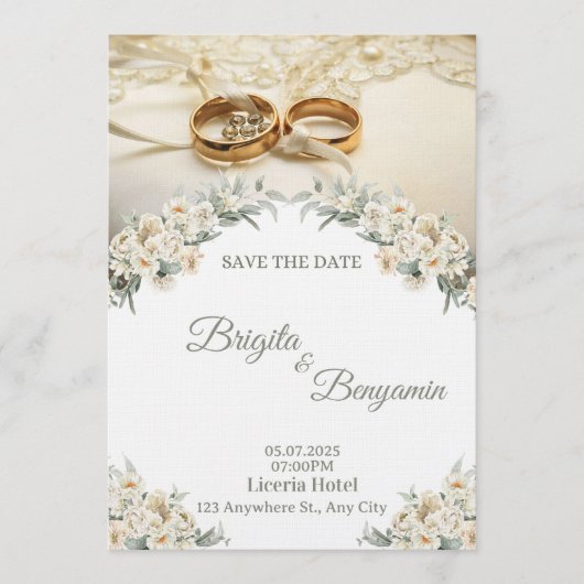Elegant Floral Wedding Invitation – Customizable  Kaart (Voorkant)