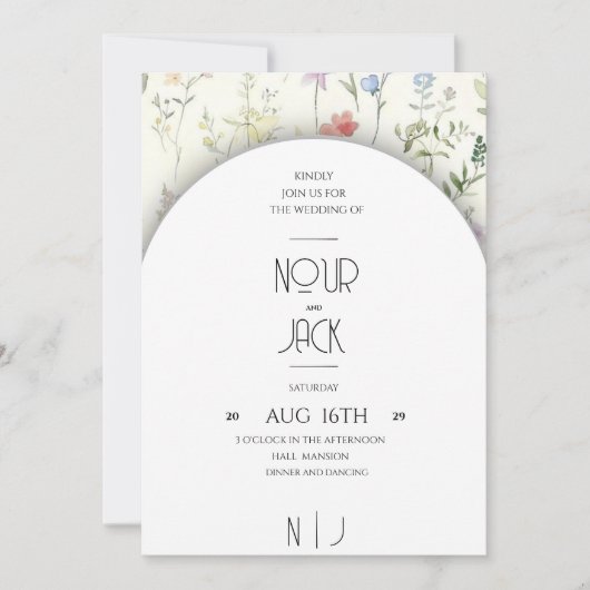 Elegant Floral Wedding Invitation – Customizable W Kaart (Voorkant)