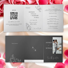 Elegant Floral Wedding Invitation Drieluik Wenskaart