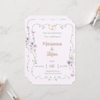 Elegant Floral Wedding Invitation Editable Custom Kaart