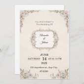 Elegant Floral Wedding Invitation | Editable Moder Kaart (Voorkant / Achterkant)