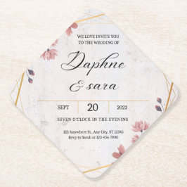 Elegant Floral Wedding Invitation – Geometric Gold Kartonnen Onderzetters