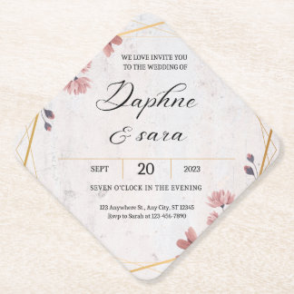 Elegant Floral Wedding Invitation – Geometric Gold Kartonnen Onderzetters