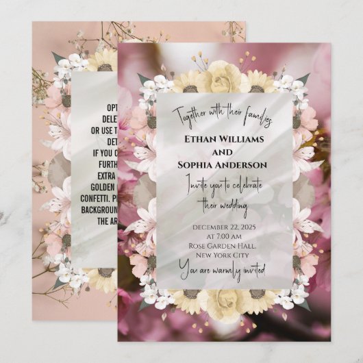 Elegant Floral Wedding Invitation Kaart (Voorkant / Achterkant)
