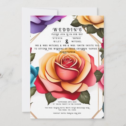 Elegant Floral Wedding Invitation Kaart (Voorkant)