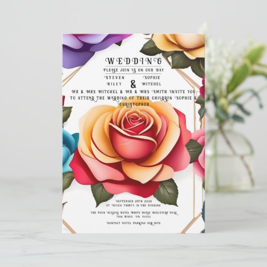 Elegant Floral Wedding Invitation Kaart (Staand voorkant)