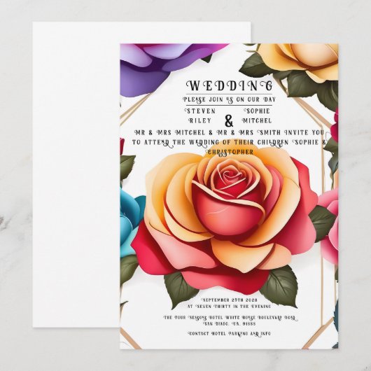 Elegant Floral Wedding Invitation Kaart (Voorkant / Achterkant)