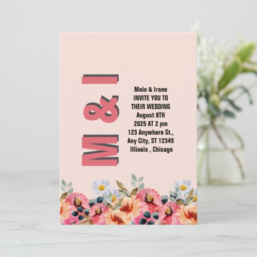 Elegant Floral Wedding Invitation Kaart (Staand voorkant)