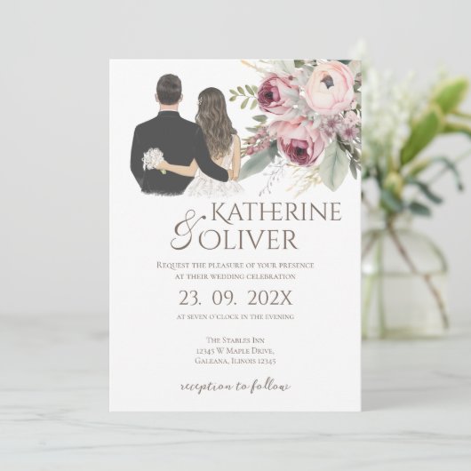 Elegant Floral Wedding Invitation Kaart (Staand voorkant)