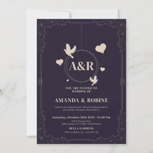 Elegant Floral Wedding Invitation Kaart (Voorkant)