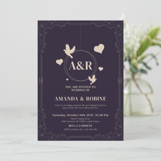 Elegant Floral Wedding Invitation Kaart (Staand voorkant)