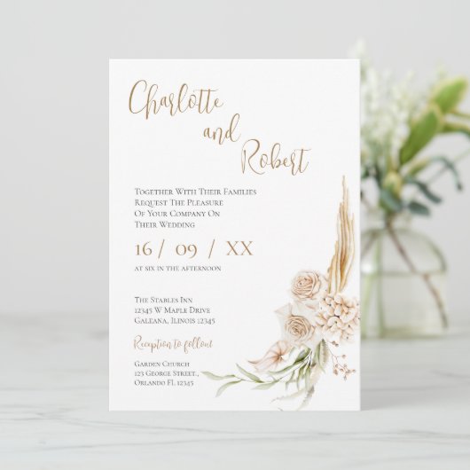 Elegant Floral Wedding Invitation Kaart (Staand voorkant)