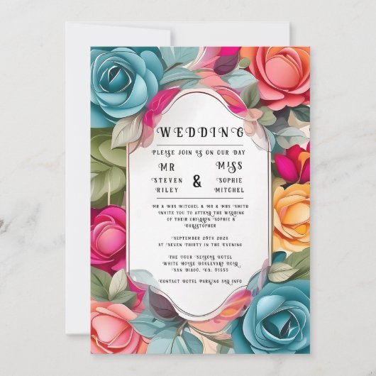 Elegant Floral Wedding Invitation Kaart (Voorkant)