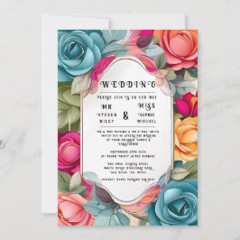 Elegant Floral Wedding Invitation Kaart