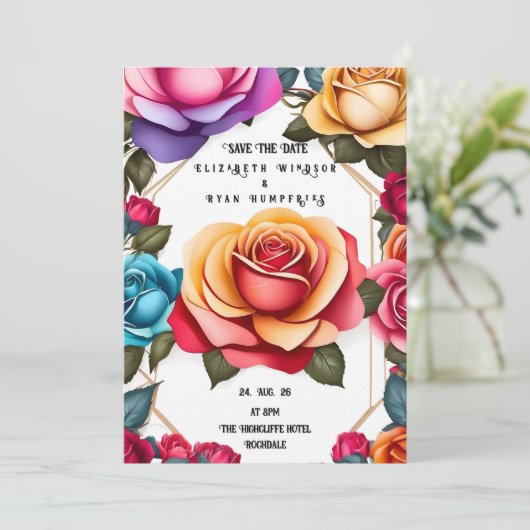 Elegant Floral Wedding Invitation Kaart (Staand voorkant)