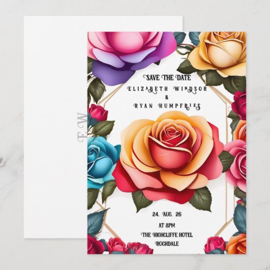 Elegant Floral Wedding Invitation Kaart (Voorkant / Achterkant)