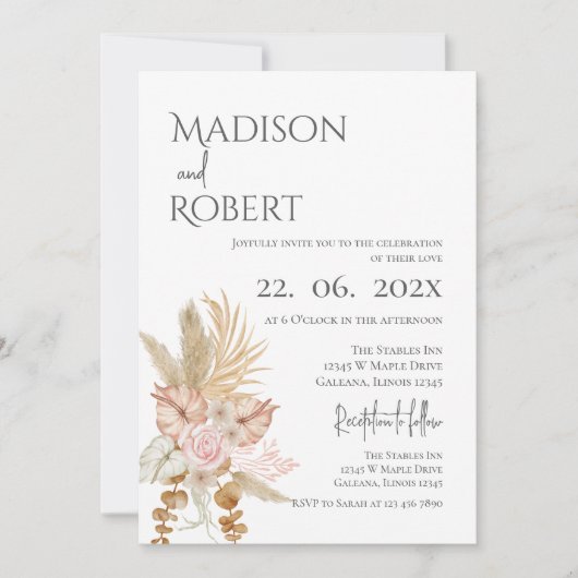 Elegant Floral Wedding Invitation Kaart (Voorkant)