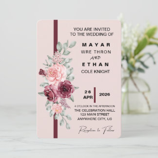 Elegant Floral Wedding Invitation Kaart