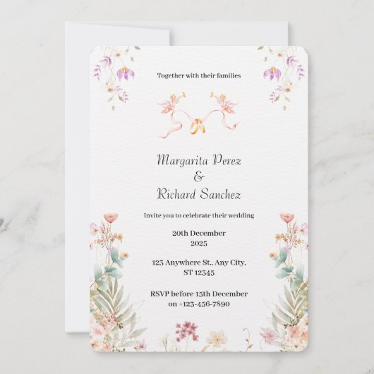 Elegant Floral Wedding Invitation Kaart (Voorkant)