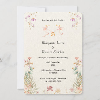 Elegant Floral Wedding Invitation Kaart