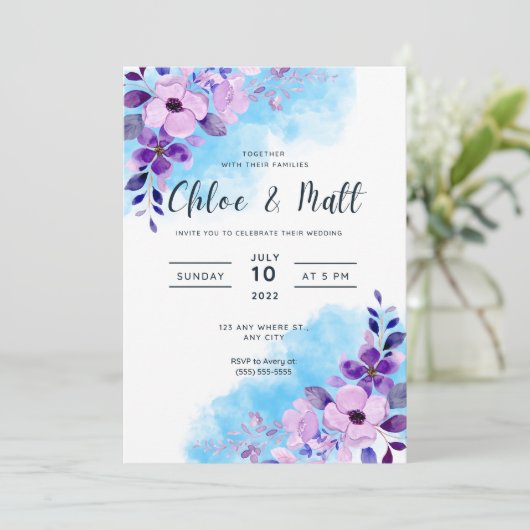 Elegant Floral  Wedding Invitation Kaart (Staand voorkant)
