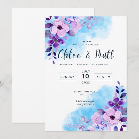 Elegant Floral  Wedding Invitation Kaart (Voorkant / Achterkant)