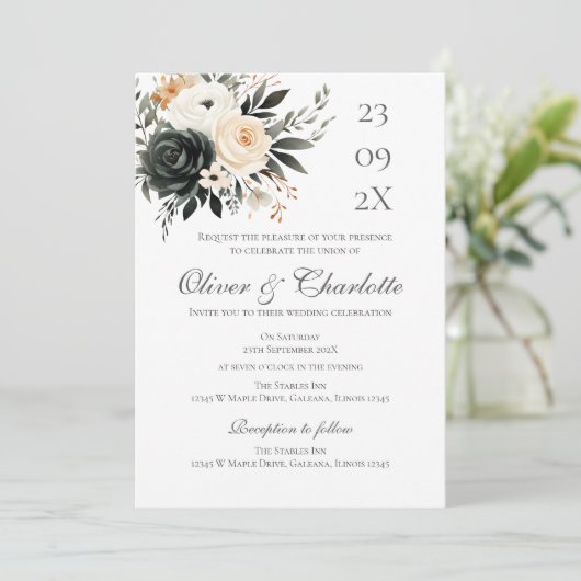 Elegant Floral Wedding Invitation Kaart (Staand voorkant)